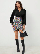 Women's Colorful Contrast Sequin Christmas Party New Year Fashion Dress, Elegant Clothes